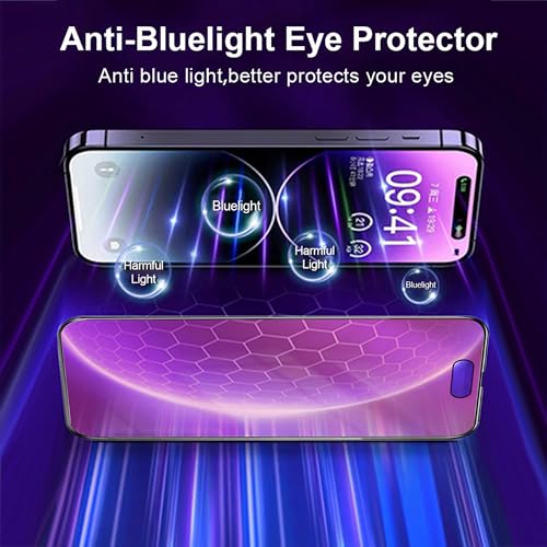 2 PACK Compatible with iPhone 14 Pro Max Privacy Screen Protector 25 Degree Anti Spy Tempered Glass Easy Installation Frame Gradient colorful anti Blue light eye protection Bubble Free Case