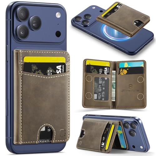 Strapurs Strong Magnetic Wallet Card Holder for MagSafe Phones and Cases, Slim PU Leather Detachable Phone Wallet with 6 Card Slots RFID Blocking for iPhone 17/16/15/14/13/12/Pro/Max/Plus – Brown - color: Brown