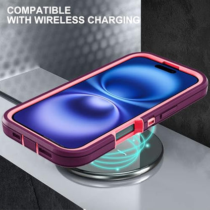 YKHJKLEC for iPhone 16 Case, Military Grade 3 in 1 Heavy Duty Shockproof/Drop Proof/Dust Proof Case with 2Pcs Tempered Glass Screen Protector (Purple/Pink) - color: Purple/Pink