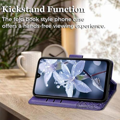 for Samsung Galaxy A17 5G Phone Case Wallet,Purple | Butterfly Embossed PU Leather, Credit Card Holders, Wrist Strap, Magnetic Closure, Flip Protective Purse Cover for Women Men - color: Purple