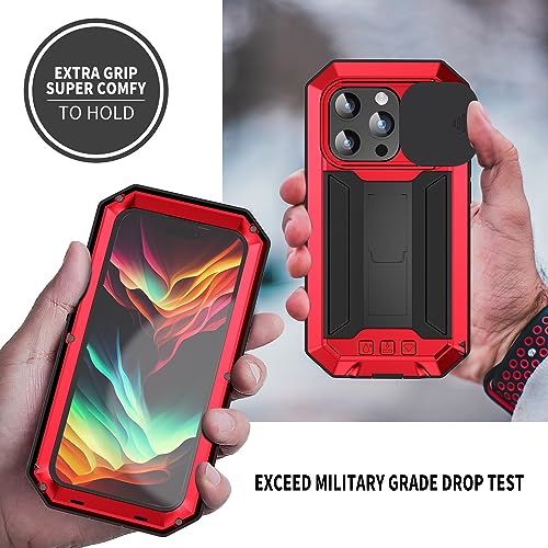 Lunivop for iPhone 15 Pro Max Case Heavy Duty Protection Rugged Screw Full Body Military Grade Metal Rubber with Stand Hard Built in Screen Protector Phone for iPhone 15 ProMax Case Red - color: Red