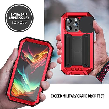 Lunivop for iPhone 15 Pro Max Case Heavy Duty Protection Rugged Screw Full Body Military Grade Metal Rubber with Stand Hard Built in Screen Protector Phone for iPhone 15 ProMax Case Red - color: Red