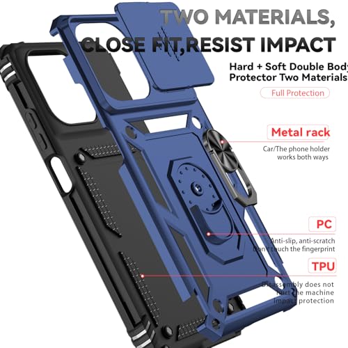 for Motorola Moto G 2025 / Moto G 2026 / Moto G Play 2026 Case, with Slide Camera Cover Screen Protector Ring Holder Kickstand Military Grade Protection Drop Tested Protective Phone Case (Navy Blue) - color: Navy Blue with camera cover Military-Grade 2nd