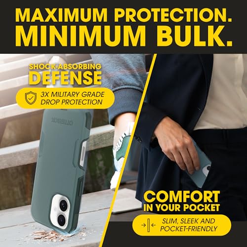 OtterBox iPhone 16 – Commuter Series Slim MagSafe Case - Sagebrush Green | 3X Military Drop Protection - Dual-Layer Design - Pocket-Friendly - Raised Edges - Port Covers - Non-Retail Packaging - color: Sagebrush Green