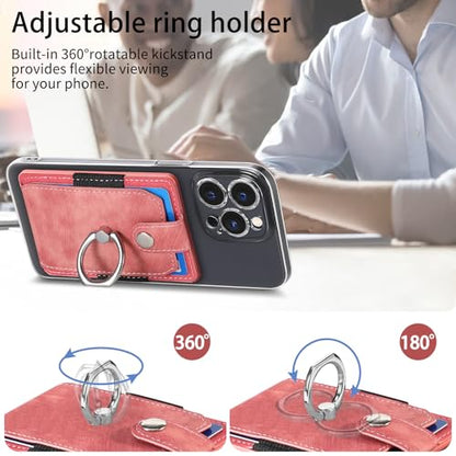 Cell Phone Card Holder with Ring Grip,Adhesive Phone Card Wallet,Pink - color: Pink