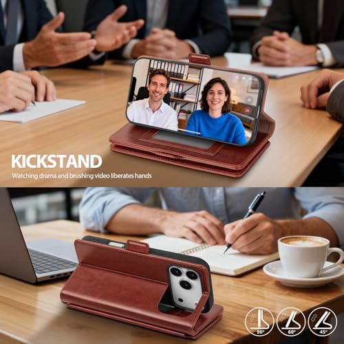 Compatible with iPhone 17 Pro Case Wallet with Card Holder [9 Card Slot] Women Men,RFID Blocking Luxury PU Leather Phone Case Flip Folio Protector Cover Credit Card Slot Kickstand,Brown - color: Brown, size: iPhone 17 Pro
