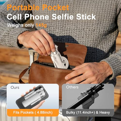 Upgrated 5-in-1 Magnetic Selfie Stick with Remote for Cell Phone 360° Rotation.Can Transforms into Mini Tripod/Camera Grip/Handheld Stabilizer/Phone Stand.Extend to 25 inches - color: White