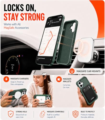 LOOXER® Heavy Duty Rugged Magnetic Case for iPhone 17 (6.3”) | Military Grade Shockproof Protection,MagSafe Compatible+ Tempered Glass Included (Green, 17) - color: Green, size: 17