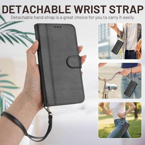 for Galaxy A17 5G Phone Case Wallet and Wrist Strap (Black) | Card Holder Slots, PU Leather, Flip Cover, Magnetic Closure, Kickstand, Folio Protective, for Samsung A17 Case - color: Black
