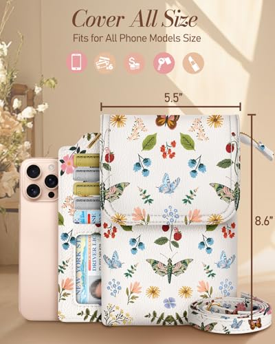 Small Crossbody Phone Purse for Women | Card Slots, Leather Cell Phone Wallet, Adjustable Shoulder Strap, Cross Body Bag for Girls and Ladies, Cute Design - color: Butterfly Flower