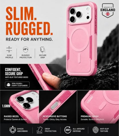 LOOXER® Heavy Duty Rugged Magnetic Case for iPhone 17 Pro (6.3”) | Military Grade Shockproof Protection,MagSafe Compatible+ Tempered Glass Included (Pink,17 Pro) - color: Pink, size: 17 Pro