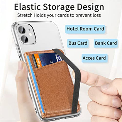 Wallet Stick on Phone Case, Credit Card Holder for Back of Phone Cases Flip Leather Wallet Sleeve Pouch Compatible with iPhone, Samsung Galaxy Android Most Smartphones Brown - color: Brown