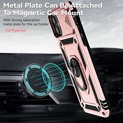 for iPhone 11 Case with Camera Lens Cover HD Screen Protector, Dual Layer [15 FT Military Grade Drop Protection] Magnetic Ring Holder Kickstand Protective Phone Case for iPhone 11 6.1 inch (Rose Gold) - color: Rose Gold with camera cover Military-Grade 2n