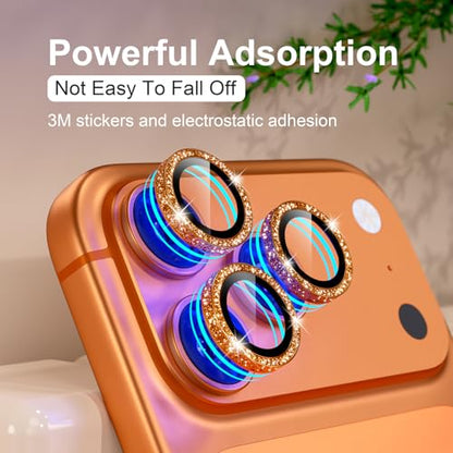 iPhone 17/16/15/14 Pro Max/Pro Camera Lens Protector Glitter - color: Glitter Orange