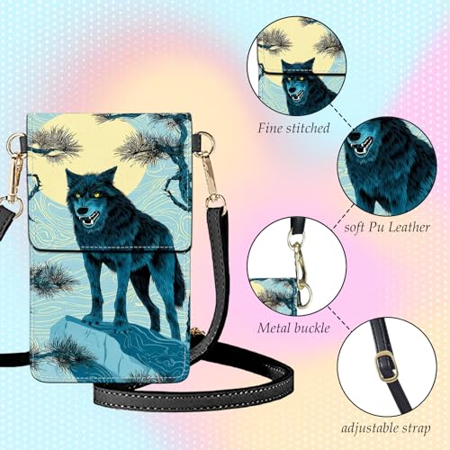 Small Crossbody Bags for Women Touchscreen Cell Phone Bag Cross Body Purses with adjustable Strap,Gifts For Teenage Girls - color: Moon night demon wolf