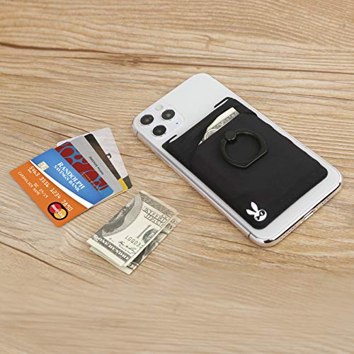 Phone Wallet Stick On Card Holder with Ring Grip, Stand and RFID Protection