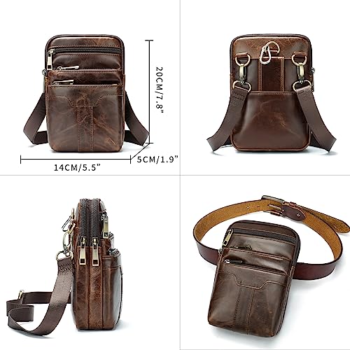 Cell Phone Shoulder Bag Leather Men, Waterproof Phone Waist Bag Messenger Bag Crossbody Purse with Belt Loop Wallet Case - color: Oil Coffee