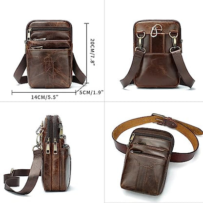 Cell Phone Shoulder Bag Leather Men, Waterproof Phone Waist Bag Messenger Bag Crossbody Purse with Belt Loop Wallet Case - color: Oil Coffee