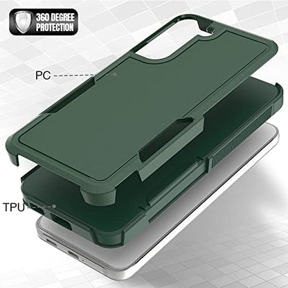 MDCN for Galaxy S22 Case: Dual Layer Protective Heavy Duty Cell Phone Cover Shockproof Rugged with Screen Protector - Military Protection Bumper Tough - Galaxy S22 5G, 6.1 inch, Dark Green - color: Dark Green (PC) + Dark Green (TPU)