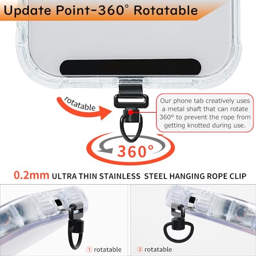 Phone Tether Tab, 360° Rotation Ultra-thin 0.2mm Bending Design Universal Stainless Steel Phone Lanyard Tab Without Adhesive,Metal Phone Lanyard Replacement Patch for Cell Phone (Black) - color: G