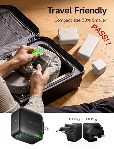 JSAUX 65W GaN USB C Charger for Switch 2, EU/UK Plug, 6.6FT Cable, Black - color: Black