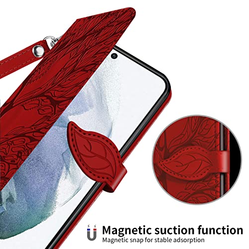 Wallet Case for Samsung Galaxy S22 Ultra with Card Holder/Slot,Leather Flip Folio Stand Shell Magnetic Closure Wrist Strap Kickstand Phone Case(Galaxy S22 Ultra 6.8 inch) Red - color: Red, size: Samsung Galaxy S22 Ultra