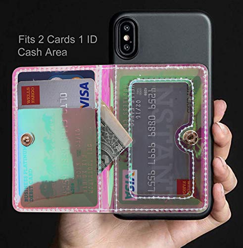 CheapSunday ID Card Holder for Back of Phone Leather Phone Wallet Stick On with Stand Flip Waterproof Leather Adhesive Wallet for Most Cellphones (Transparent) - color: Transparent