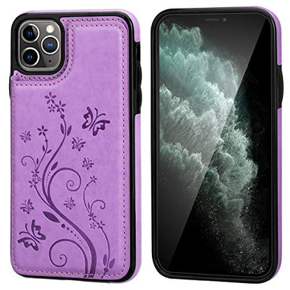 Vaburs for iPhone 11 Pro Max Wallet Case Card Holder Butterfly, Purple - color: Purple