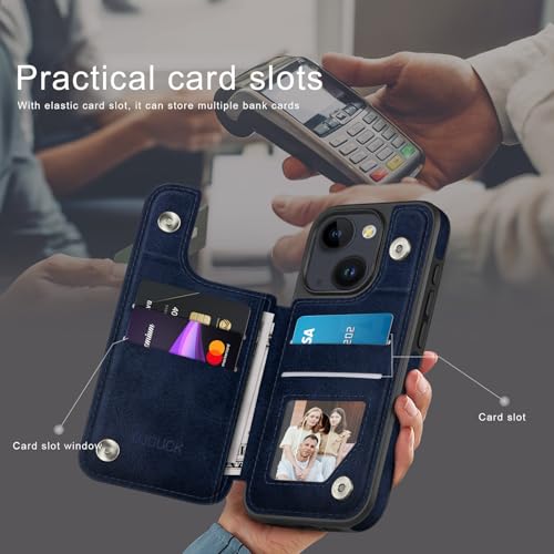 DJDUCK Designed for iPhone 15 Case Wallet with Card Holder, [Magnetic Clasp Cover] [RFID Blocking Leather Protection] Shockproof Women Men Cases 6.1 Inch for Apple 15 Dark Blue - color: Dark Blue