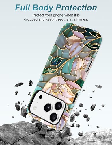 Jusy Magnetic Stained Glass Floral Case for iPhone 16e/17e, Lily | Compatible with MagSafe, Cute Aesthetic Flower Design, TPU and PC Protective Phone Cover - color: Lily
