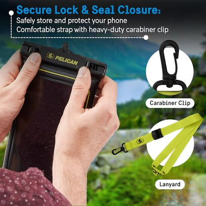 Pelican Marine Waterproof Phone Pouch (XL) - Black/Hi-Vis Yellow | Touchscreen IP68 Floating Waterproof Phone Case w/Detachable Lanyard - Fits All Phones - Beach Cruise Ship Travel Essentials - color: Black/Neon - 1 Pack - XL, size: XL, style: 1 Pack