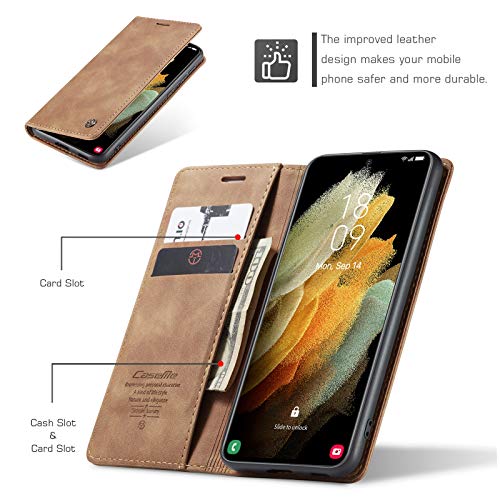 Kowauri Flip Case for Galaxy S21 Ultra - Leather Wallet With Card Slot and Magnetic Closure for Samsung Galaxy S21 Ultra 5G (Brown) - color: Brown