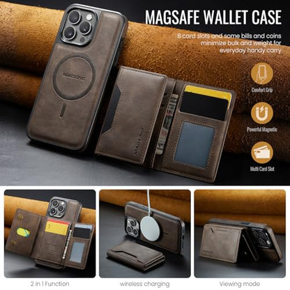 K2 2 in 1 Detachable Magnetic Phone Cases Compatible with iPhone 16 Pro Max Case with Card Holder RFID Blocking, Compatible with Magsafe Wallet, Leather 6.9'' (Coffee, iPhone 14 Pro Max) - color: Coffee, size: iPhone 14 Pro Max