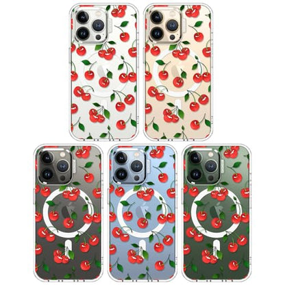 MOSNOVO Case for iPhone 13 Pro, [Compatible with Magsafe] [Buffertech 6.6ft Military-Grade Drop Protection] [Anti Peel Off Tech] Clear Phone Case Design - Cute Cherry - color: Cute Cherry, size: iPhone 13 Pro