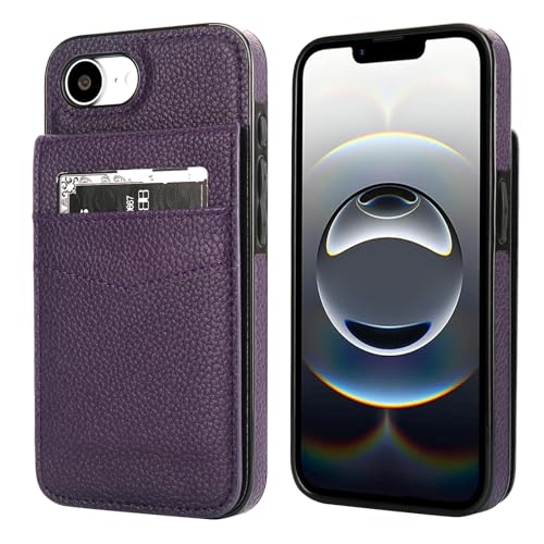 KIHUWEY for iPhone 17e/16e Wallet Case Card Holder, Lichee Dark Purple | Credit Card Slots, PU Leather, Kickstand, Magnetic, Flip Heavy Duty Protection Cover for Men and Women - color: Lichee Dark Purple