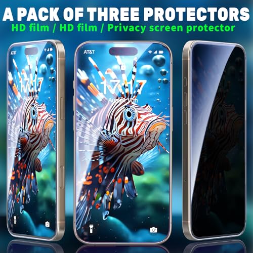 3 Pack for iPhone 14 Pro Max iPhone15 iPhone 16 Pro Max Screen Protector,Tempered Glass,2 HD 1 Privacy with Installation Frame Anti-spy HD 12FT Military Grade Shatterproof Bubble Free - size: 99001