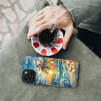 Case for iPhone 14 Plus, Dual Layer Phone Cover, Stained Glass Beach Palm - color: Stained Glass Beach Palm, size: Iphone 14 Plus