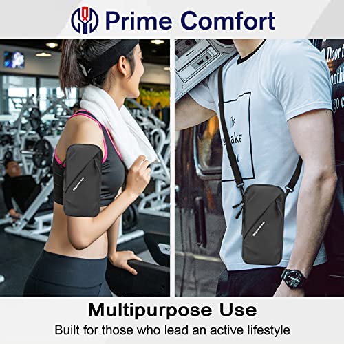 Phone Holder Arm Bands, Small Crossbody Shoulder Holsters Bag with Arm Band, Fits iPhone and All Cell Phones, Use for Running, Walking, Hiking & Biking (Plus Size,Black) - color: Black