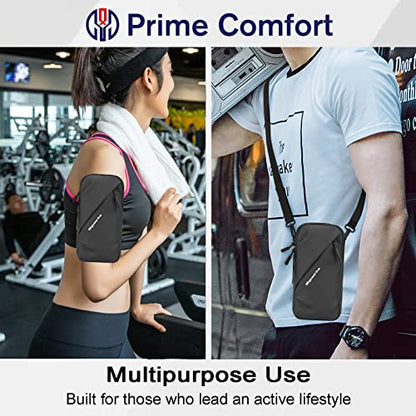 Phone Holder Arm Bands, Small Crossbody Shoulder Holsters Bag with Arm Band, Fits iPhone and All Cell Phones, Use for Running, Walking, Hiking & Biking (Plus Size,Black) - color: Black