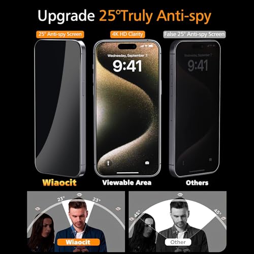 Wiaocit Tempered Glass Privacy Screen Protector for iPhone 15 Pro - size: iPhone 15 Pro-6.1 Inch