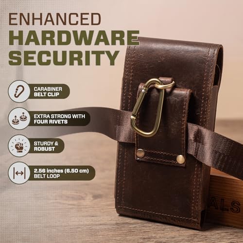 Top Grain Crazy Horse Leather Cell Phone Holster for Belt, Phone Belt Case with Belt Clip/Loop, Belt Holder Waist Pouch Fits for Samsung Galaxy S26 Ultra S25 Edge iPhone 17 Pro Max (Coffee) - color: Coffee