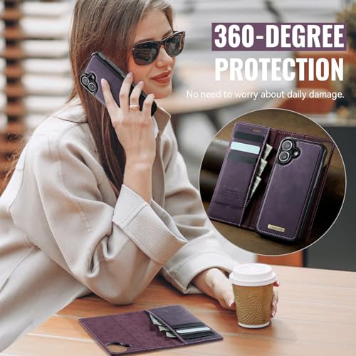 Kowauri Case for iPhone 17, PU Leather Wallet Flip Case with Card Holder RFID Blocking, Magnetic Detachable Shockproof Phone Cover Wireless Charging Compatible for iPhone 17 (6.3 inch), Purple - color: Purple