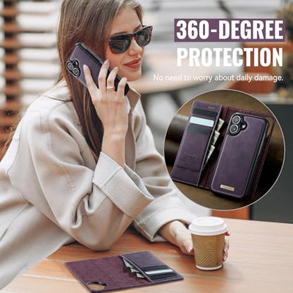 Kowauri Case for iPhone 17, PU Leather Wallet Flip Case with Card Holder RFID Blocking, Magnetic Detachable Shockproof Phone Cover Wireless Charging Compatible for iPhone 17 (6.3 inch), Purple - color: Purple