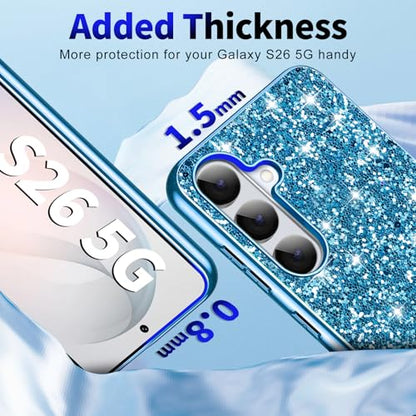 Galaxy S26 Glitter Case for Samsung Galaxy S26 5G Phone Case for Women Girls, Slim Ultra Thin Matte Back Shockproof Full Body Protective Cover for Samsung S26 5G, Crystal Bling Case, 2026 (Blue) - color: Blue