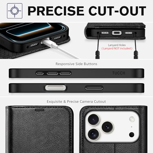 TUCCH Case Wallet for iPhone 17 Pro Max 6.9", RFID Blocking, Textured Black | 4 Card Holders, Kickstand, PU Leather, Magnetic Closure, Shockproof TPU Shell, Protective Flip Cover - color: Textured Black