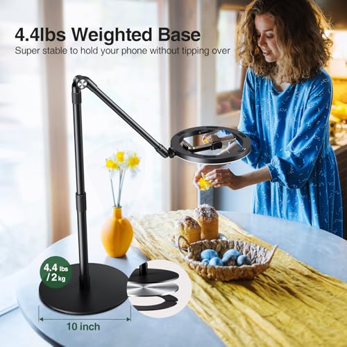 elitehood Overhead Phone Mount with Ring Light, Overhead Tripod for iPhone - style: Desk Stand with Light