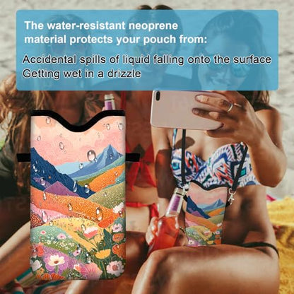 Neoprene Cell Phone Sleeve Pouch Case Bag with Crossbody Strap Neck Lanyard for Women 7.1 X 3.9 in Colorful Mountains - color: Colorful Mountains