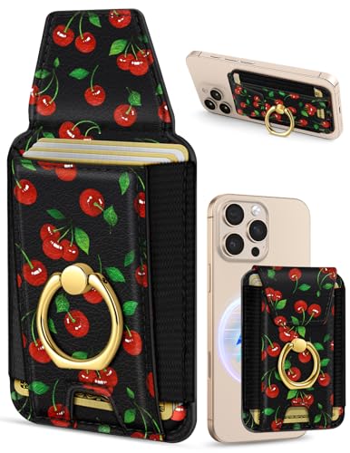 Shorogyt Compatible with Magsafe Wallet with Grip, Cherry Print - color: Cherry Print