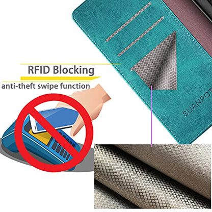 SUANPOT Compatible with iPhone 17 Pro 6.3" Wallet case with RFID Blocking Credit Card Holder,Flip Book PU Leather Protective Cover Women Men for Apple 17 Pro Phone case Blue Green - color: Blue Green, size: iPhone 17 Pro 6.3"