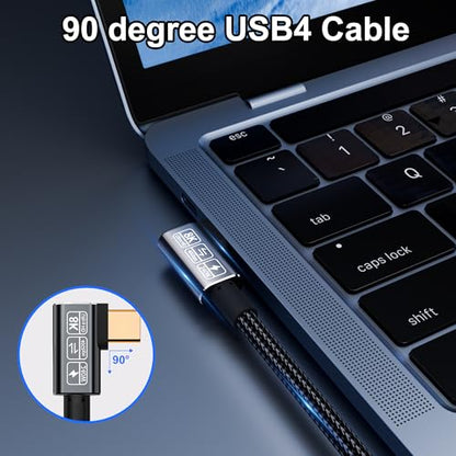 Short USB-C Thunderbolt 4 Cable - 240W Right Angle, 40Gbps Data & 8K Video, Compatible with USB4, Thunderbolt 3 & USB-C - size: Right Angle 40Gbps Data Transfer Cable 1.5FT
